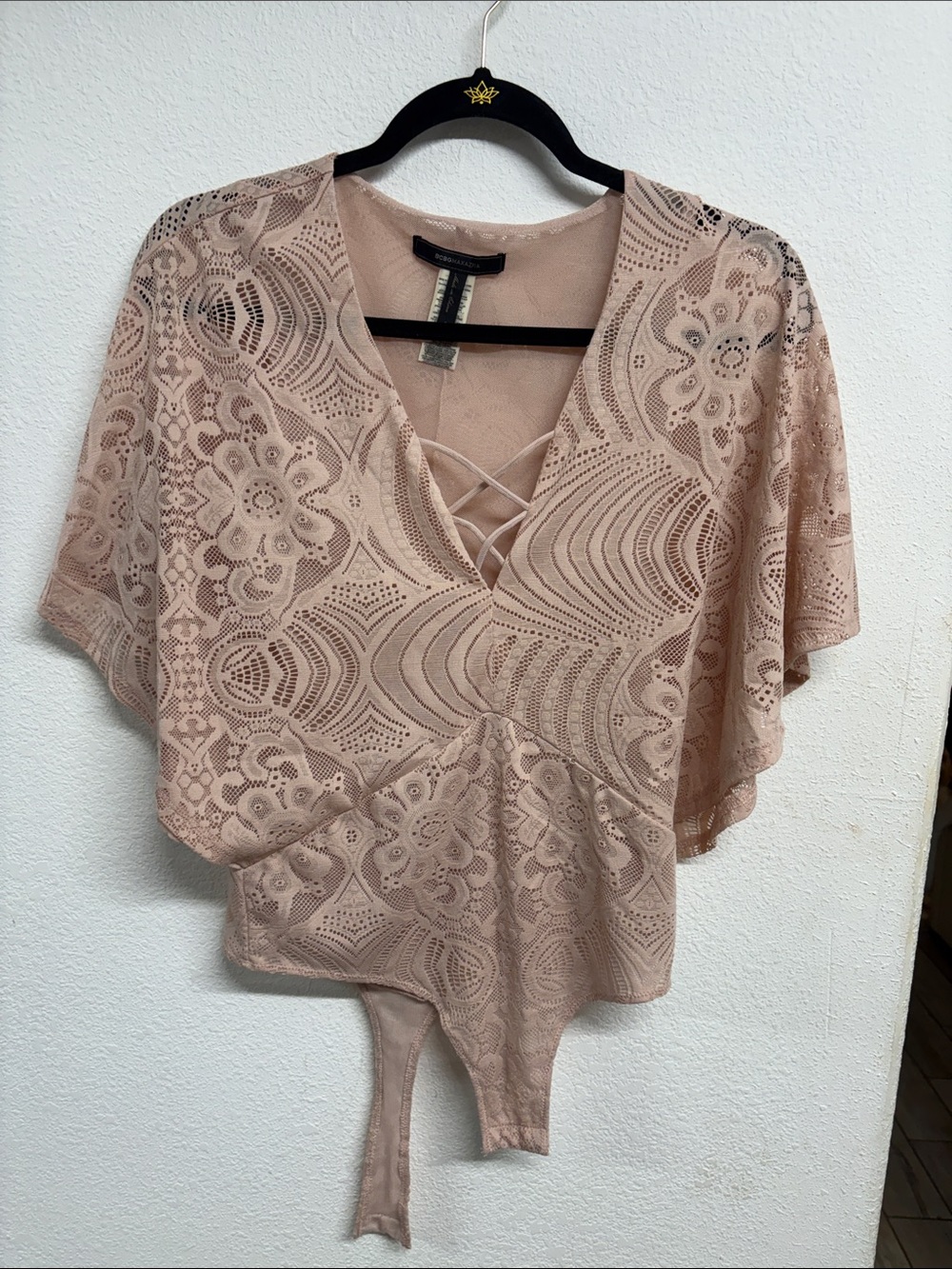 BCBGMaxAzria Blush Lace V-Neck Bodysuit